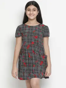 Oxolloxo Girls Black & Red Checked Satin Dress