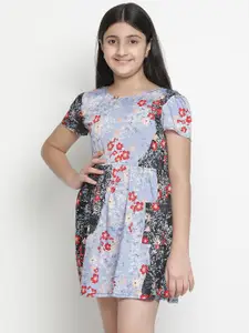 Oxolloxo Girls Blue & Red Floral Satin Dress