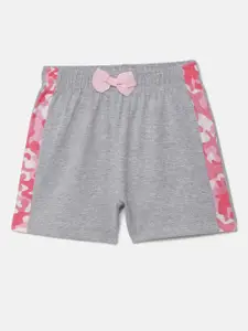 mackly Girls Grey Melange & Pink Printed Lounge Shorts