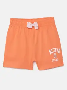 mackly Girls Peach-Coloured & White Printed Lounge Shorts