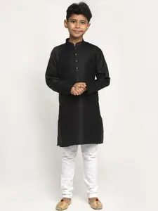 KRAFT INDIA Boys Black & White Cotton Kurta with Pyjama