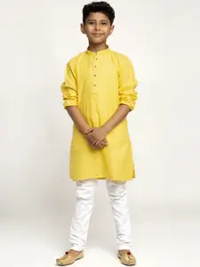 KRAFT INDIA Boys Yellow & White Cotton Kurta with Pyjamas