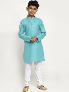 KRAFT INDIA Boys Sea Green & White Cotton Kurta with Pyjamas