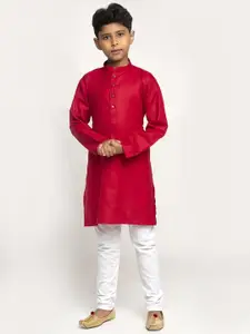 KRAFT INDIA Boys Red & White Cotton Kurta with Pyjamas