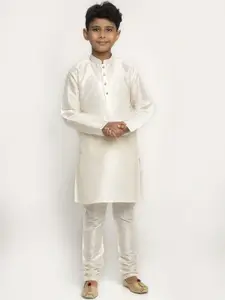 KRAFT INDIA Boys Cream-Coloured Silk Kurta with Churidar