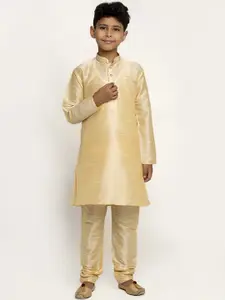 KRAFT INDIA Boys Gold-Toned Dupion Silk Kurta with Pyjamas