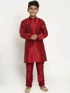 KRAFT INDIA Boys Maroon Regular Dupion Silk Kurta with Pyjamas
