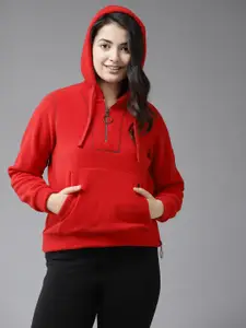 UTH by Roadster Girls Red Solid Hooded Sweatshirt