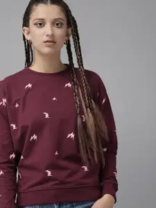 UTH by Roadster Girls Burgundy & Pink Lightning Bolt Print Sweatshirt