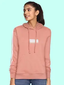 UTH by Roadster Girls Peach-Coloured Solid Hooded Sweatshirt with Side Taping Detail