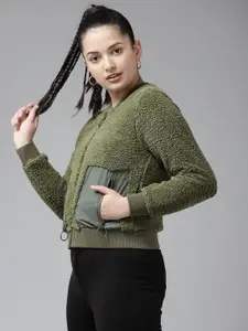 UTH by Roadster Girls Olive Green Solid Sweatshirt