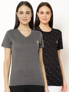 MACK JONNEY Women Pack Of 2 Black  & Grey T-shirts