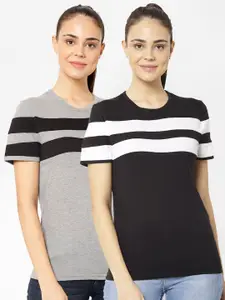 VIMAL JONNEY Women Pack Of 2 Striped T-shirt
