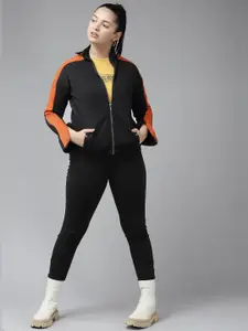UTH by Roadster Girls Black & Orange Colourblocked Sweatshirt