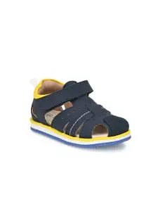 TUSKEY Boys Navy Blue & Yellow Leather Shoe-Style Sandals