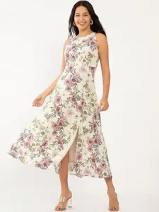 Zink London Women Off White Floral Fit & Flare Maxi Dress