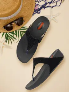 ZAPATOZ Black PU Wedge Sandals