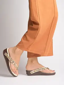 Shoetopia Women Gold-Toned Embellished Comfort Sandals