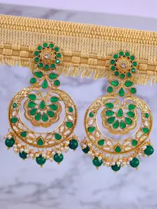Crunchy Fashion Women Gold-Toned & Green Kundan Studded Classic Chandbalis Earrings