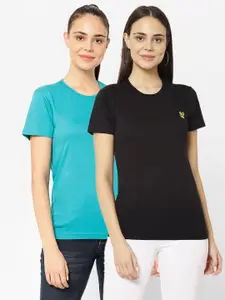 MACK JONNEY Women Pack Of 2  Black & Turquoise Blue T-shirt
