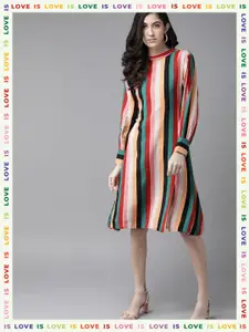 The Dry State Multicoloured Candy Striped A-Line Dress