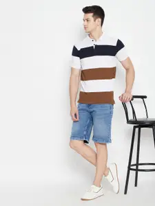 Crimsoune Club Men Brown Striped Polo Collar Slim Fit T-shirt