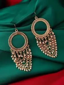 Accessorize Gold-Toned & White Contemporary Drop Earrings