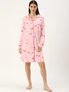 Slumber Jill Women Pink Floral Printed Cotton Sleepshirt