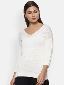 Van Heusen Woman White Cable Knit Pullover