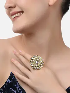 Zaveri Pearls Zaveri Pearl Women Gold-Plated White Kundan-Studded Adjustable Finger Ring