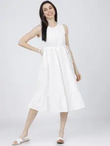 Tokyo Talkies Women Off White  Embroidered Gathered Midi Dress