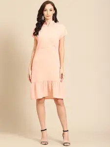DODO & MOA Peach-Coloured Solid A-Line Dress