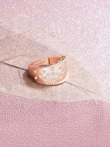 AMI Women Rose-Gold-Plated White CZ-Studded Contemporary Finger Ring