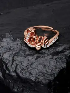 AMI Rose Gold-Plated White CZ-Studded Contemporary Adjustable Finger Ring