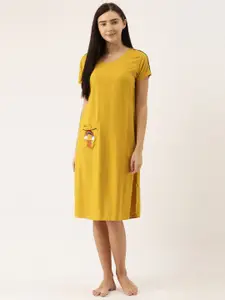 Bannos Swagger Women Mustard Solid Maxi Nightdress