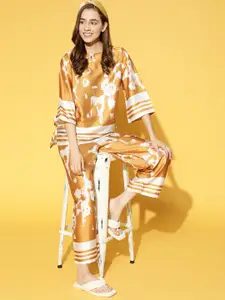Bannos Swagger Women Stylish Mustard Abstract Printed Night Suit