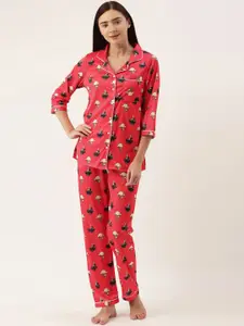 Bannos Swagger Women Red & Black Printed Night Suit