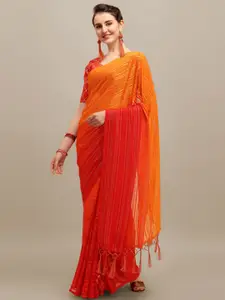 RAJGRANTH Red & Orange Striped Zari Silk Blend Saree