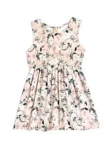 YK Girls Multicoloured Floral Printed Crepe Fit & Flare Dress