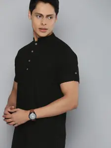 The Indian Garage Co Men Solid Black Pure Cotton Straight Kurta