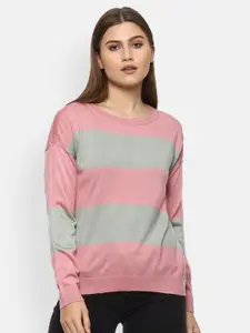 Van Heusen Woman Women Pink & Grey Striped Pullover