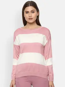 Van Heusen Woman Pink & White Striped Pullover