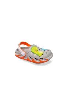Yellow Bee Boys Grey & Orange Dinosaur Clogs Sandals