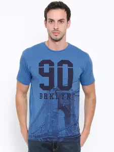 LOCOMOTIVE Men Blue Printed T-Shirt
