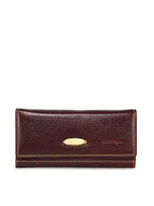 GENWAYNE Women Brown Solid Leather Envelope Wallet