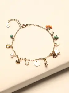 Accessorize London Women Multicoloured Gold-Plated By The Sea Charm Anklet