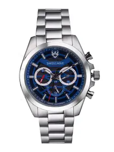 Swiss Eagle Men Blue Dial & Silver Toned Bracelet Style Analogue Watch SE-9165