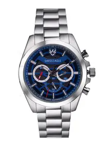 Swiss Eagle Men Blue Dial & Silver Toned Bracelet Style Analogue Watch SE-9165