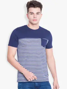 HIGHLANDER Men Navy & White Striped T-shirt