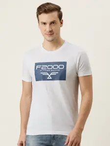 Flying Machine Men White Slim Fit Brand Logo Printed Pure Cotton T-shirt